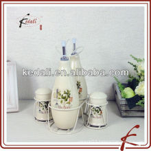 ceramic cruet set in holder used for restaurant